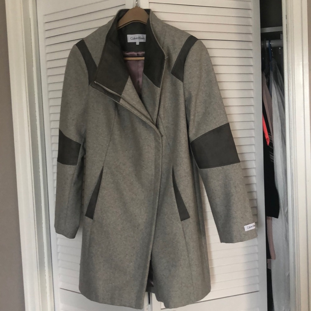 Calvin Klein asymmetric zip coat. Size L